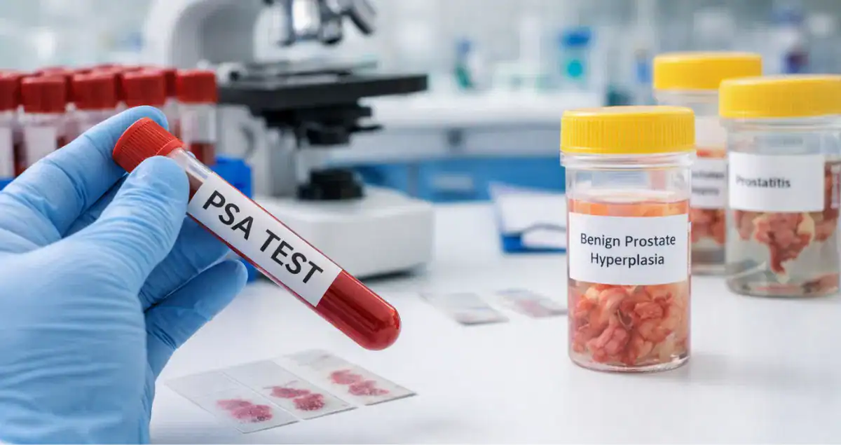 Can PSA be high with benign pathology?