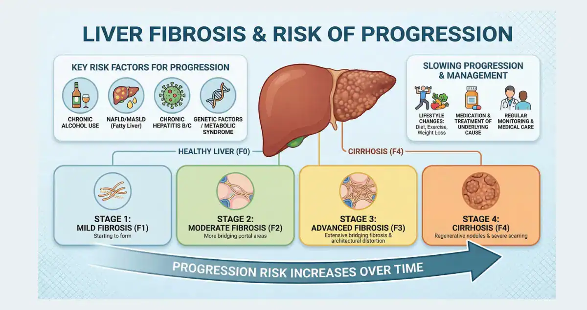 What does fibrosis stage mean in liver biopsy