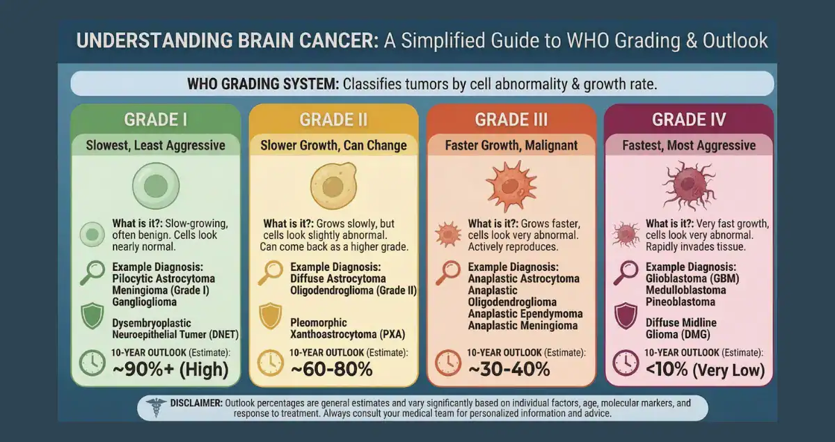 What does WHO grade mean in brain tumors