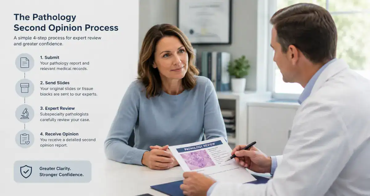 Patient discussing cancer pathology second opinion process with a doctor at Honest Pathology