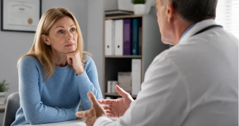Patient discussing a pathology second opinion with a doctor during a medical consultation at Honest Pathology