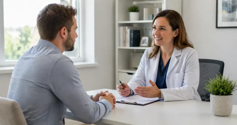 Patient speaking with a doctor during an Honest Pathology consultation to prepare for pathology review