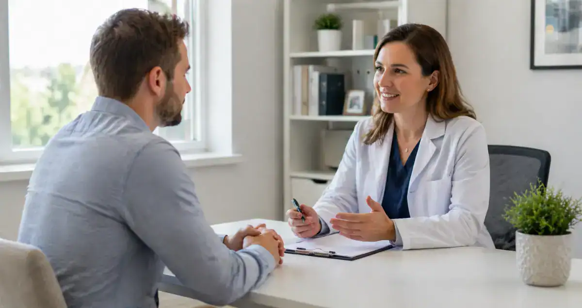 Patient speaking with a doctor during an Honest Pathology consultation to prepare for pathology review