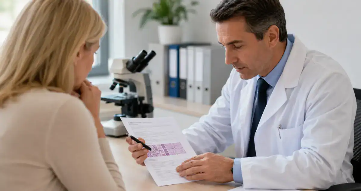Pathologist explaining a pathology second opinion report to a cancer patient at Honest Pathology