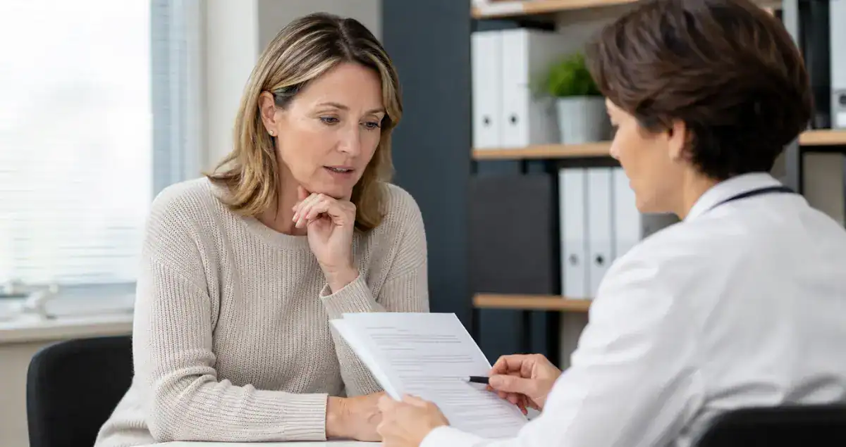 Patient reviewing a pathology report during a pathology consultation with Honest Pathology