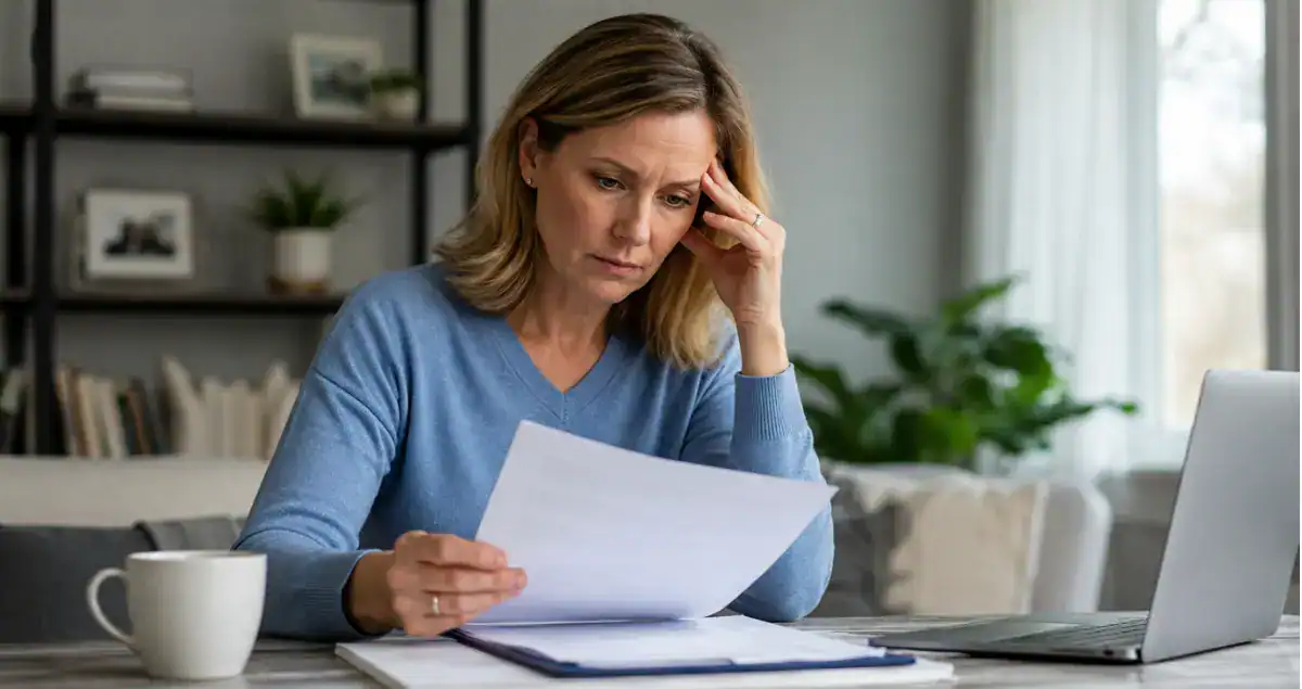 Patient reading a pathology report at home while trying to understand whether a pathology second opinion is needed