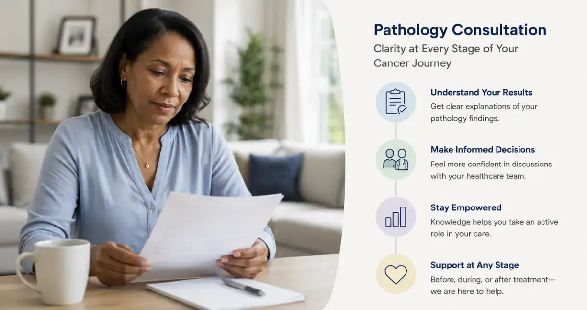 Patient reviewing a pathology report during cancer treatment with guidance from Honest Pathology