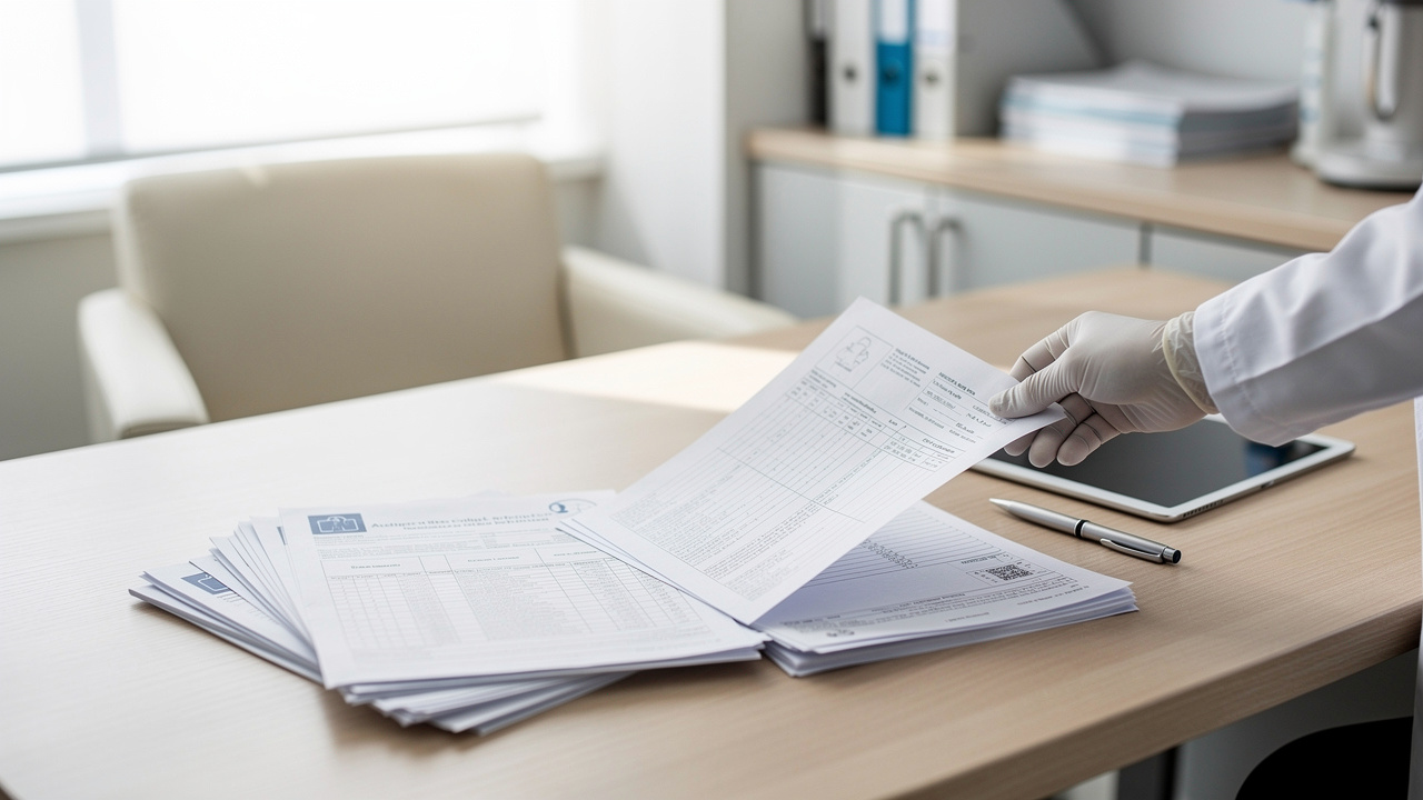 Medical records on a desk during a careful review of Autopsy Toxicology Findings.