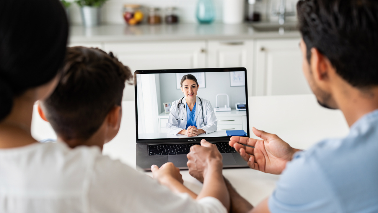 A virtual visit helps a family discuss pathologist consultation questions before treatment decisions.