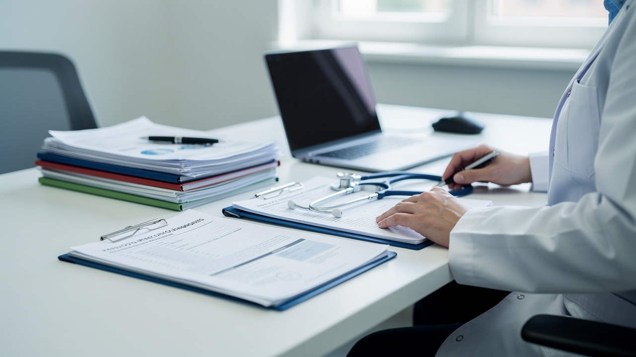 Medical records are organized for a Pathology Consultation Diagnosis second opinion.