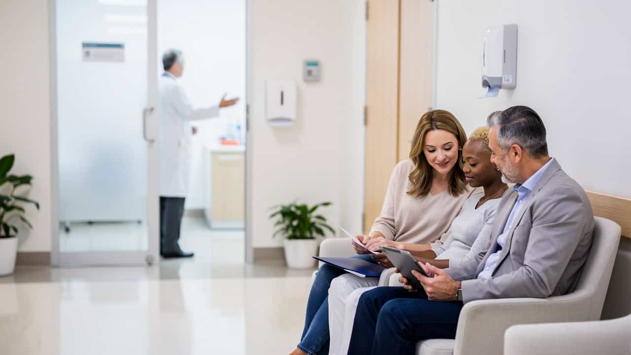 A family waits calmly while arranging a Pathology Consultation Expert second opinion.