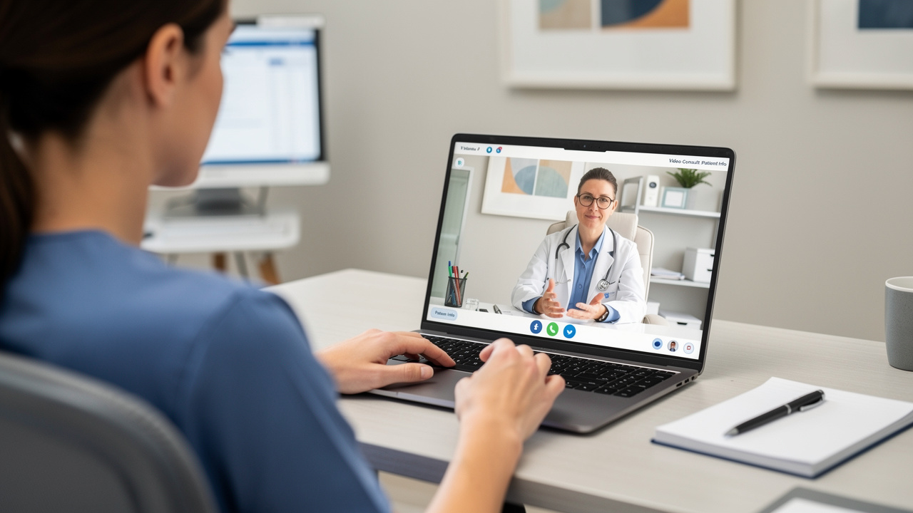 A patient discusses pathology consultation second opinion findings during a telemedicine visit.