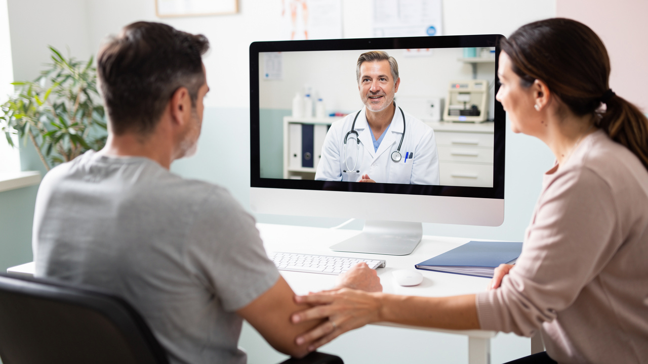 Telemedicine consultation discussing Pathology Report Red Flags with a patient and caregiver.
