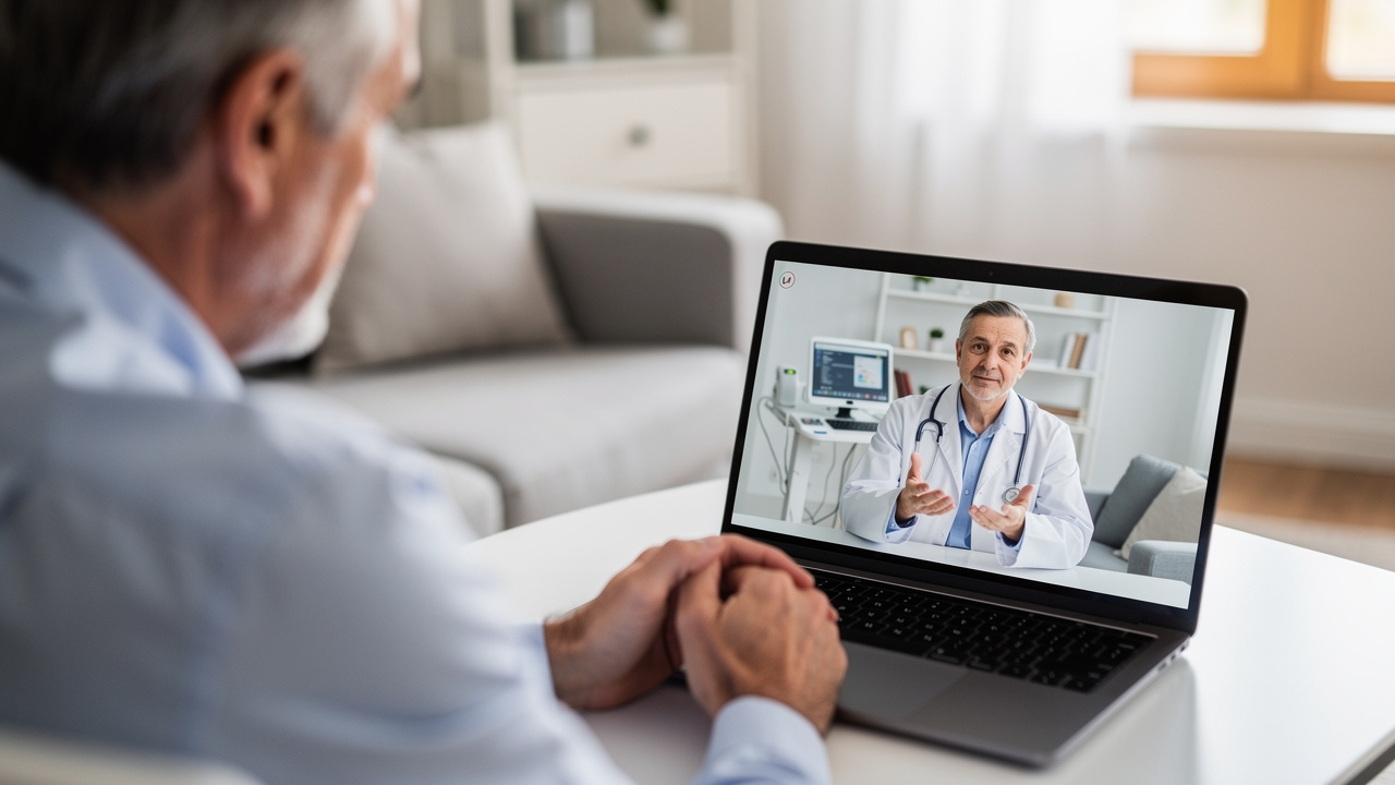Telemedicine consultation discussing Pathology Report Review with a concerned patient.