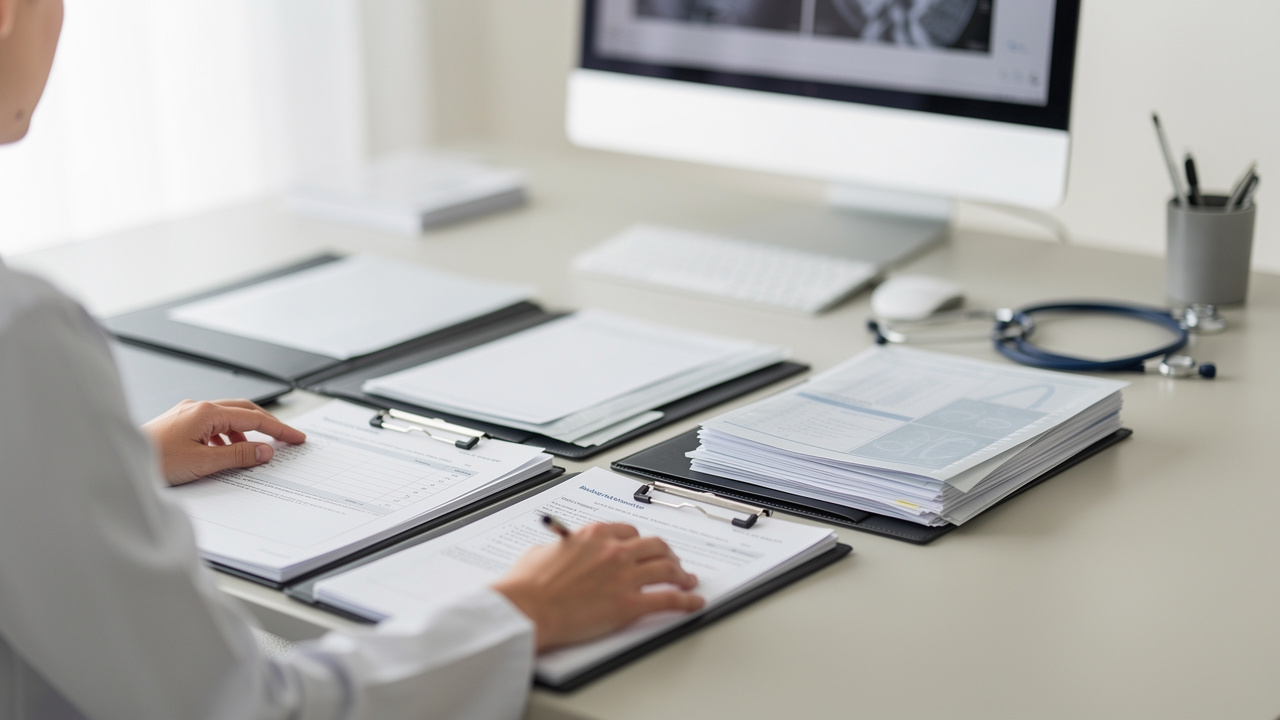 Medical records and reports are organized to support pathology second opinion accuracy.