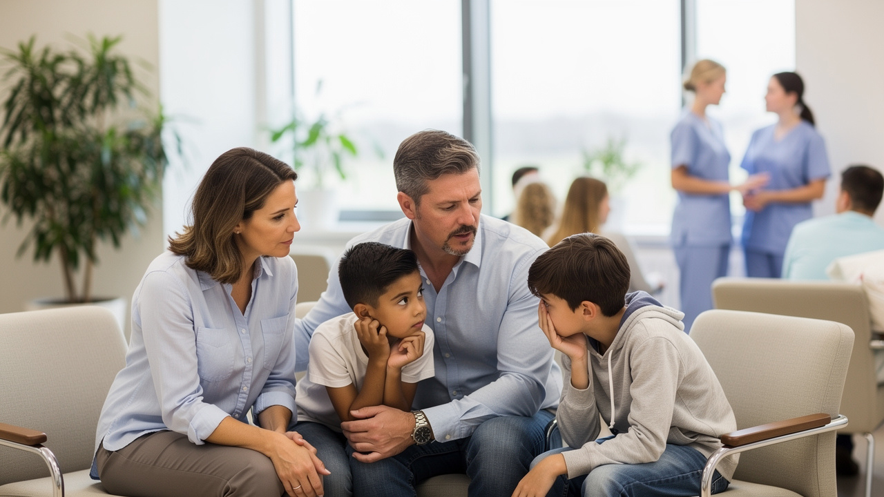 A family waits together while considering a second opinion before surgery.