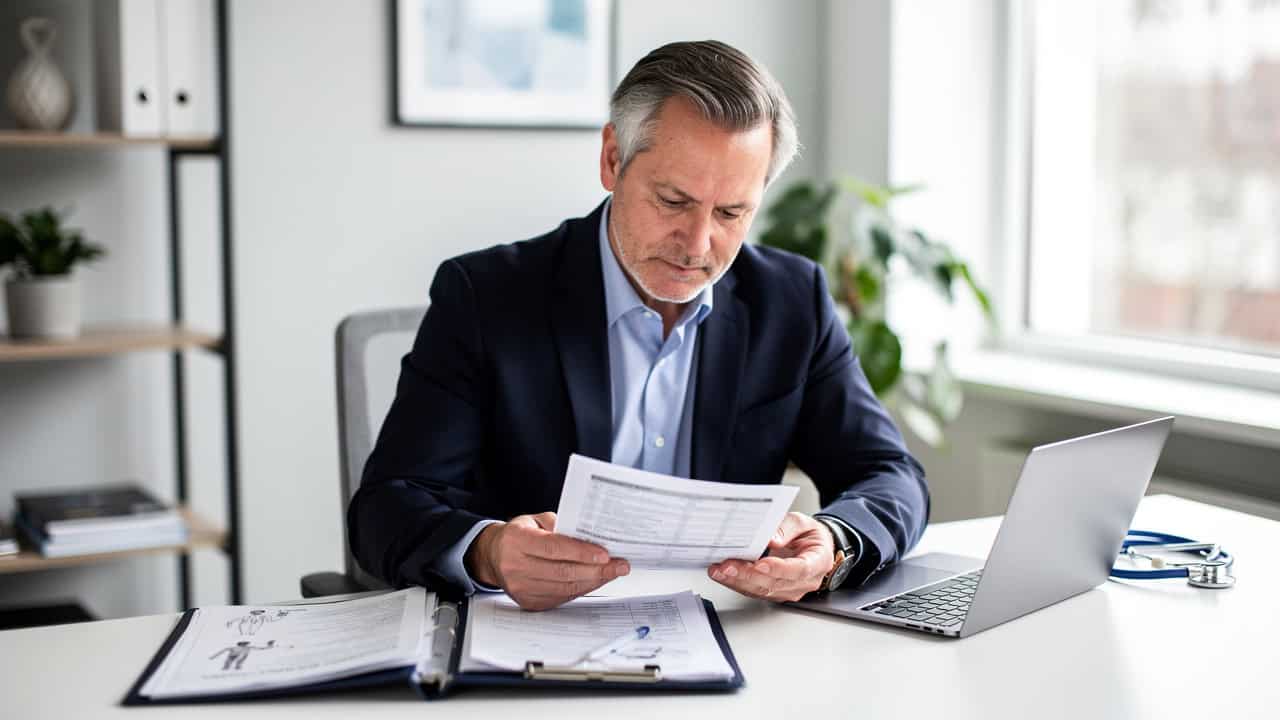 Clinician reviewing medical records for Second Opinion Before Treatment before a therapy plan is finalized.