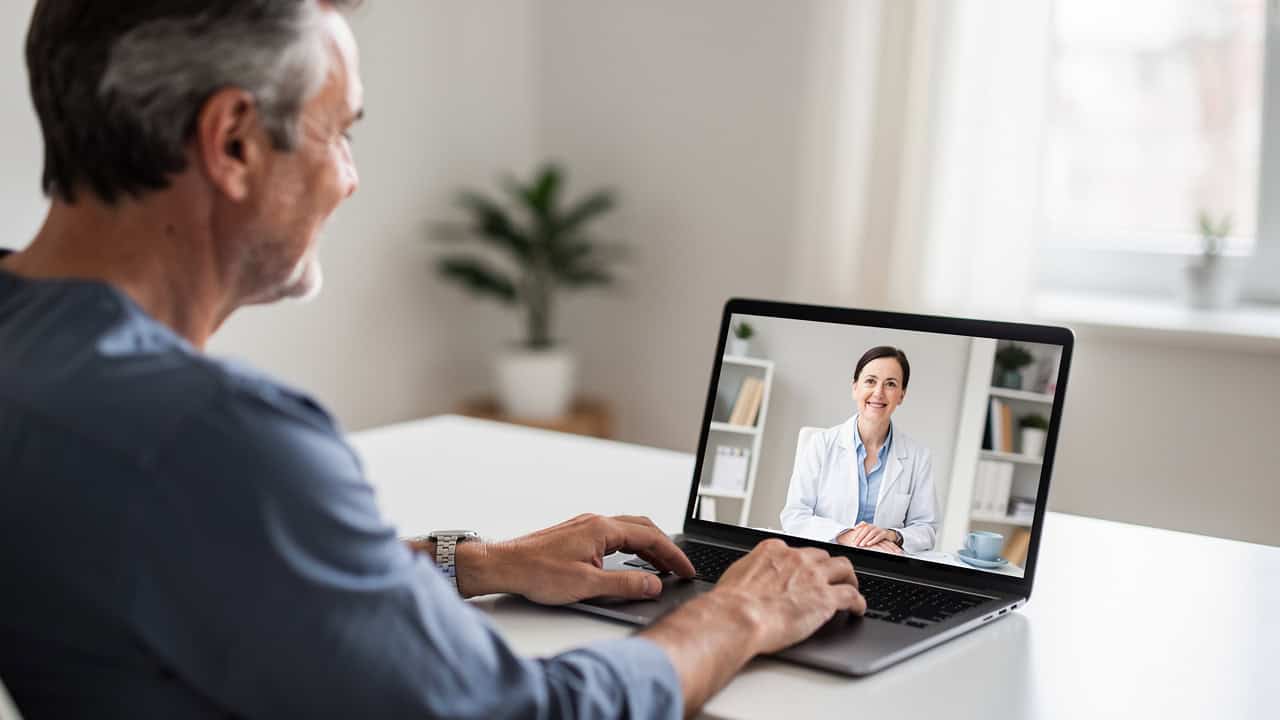 Patient using telemedicine to discuss Second Opinion Before Treatment with a specialist.