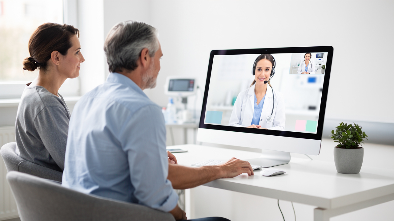 A telemedicine visit helps discuss second opinion diagnosis findings with a patient and caregiver.