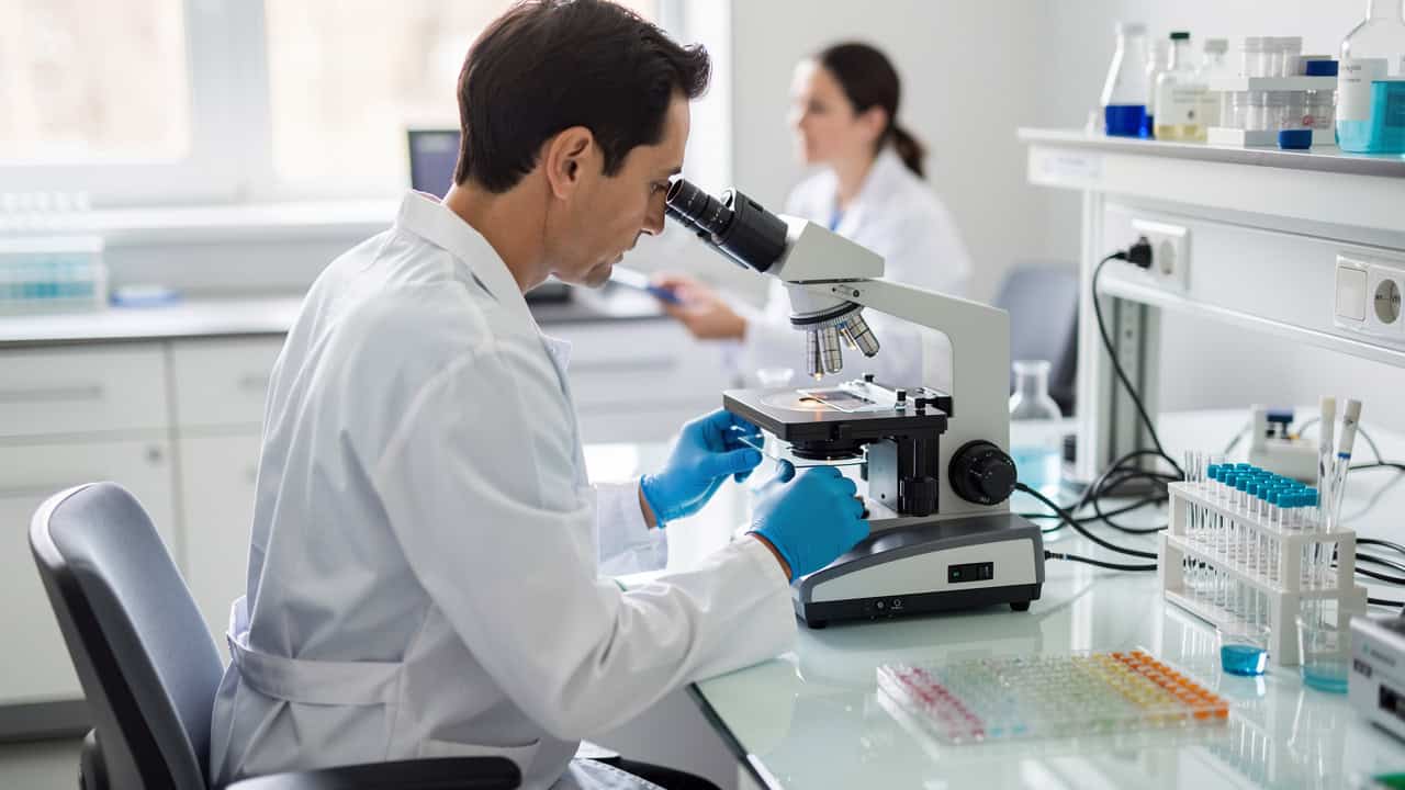 Specialist pathologist consultation may include careful slide review by a pathologist in the laboratory.