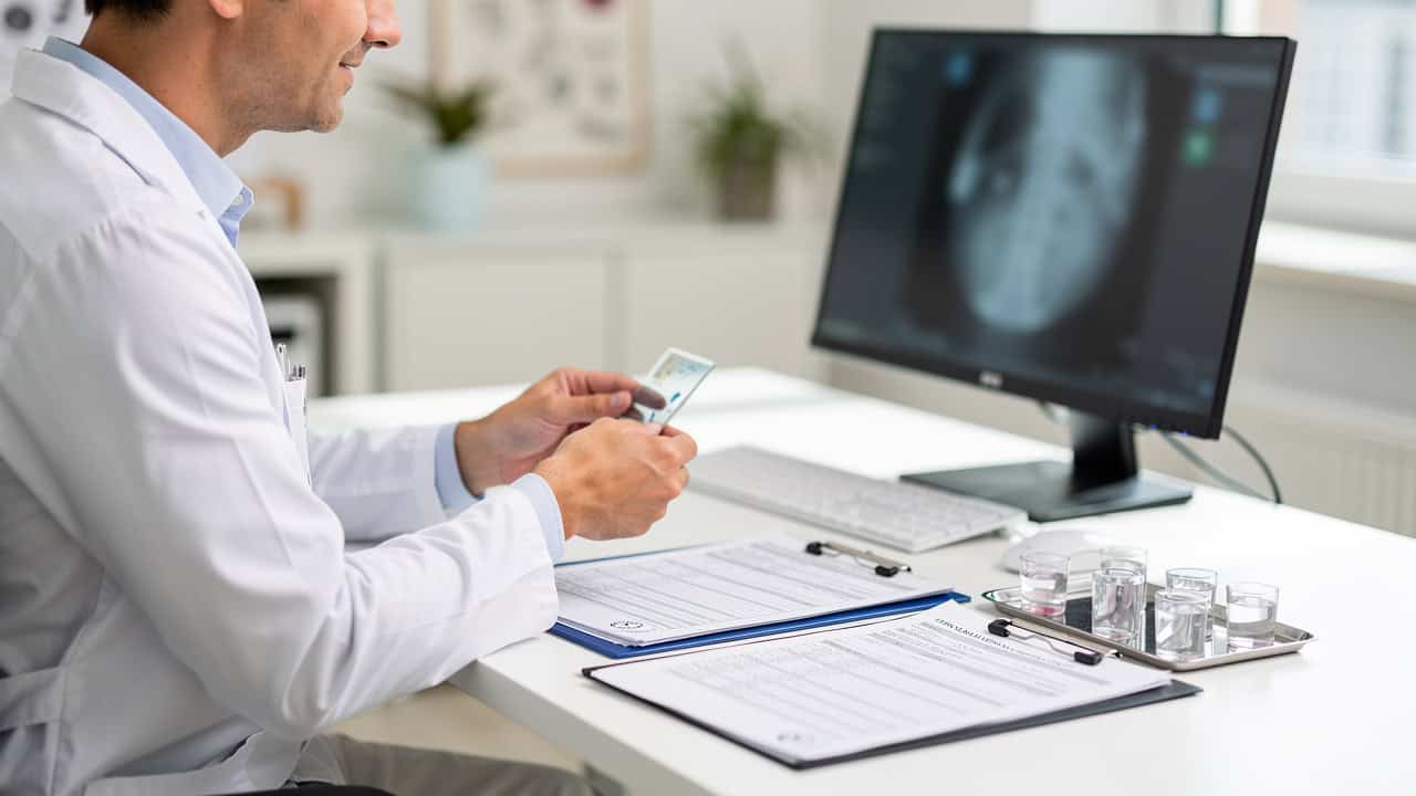 Specialist pathologist consultation often begins with pathology reports, slides, and clinical records.