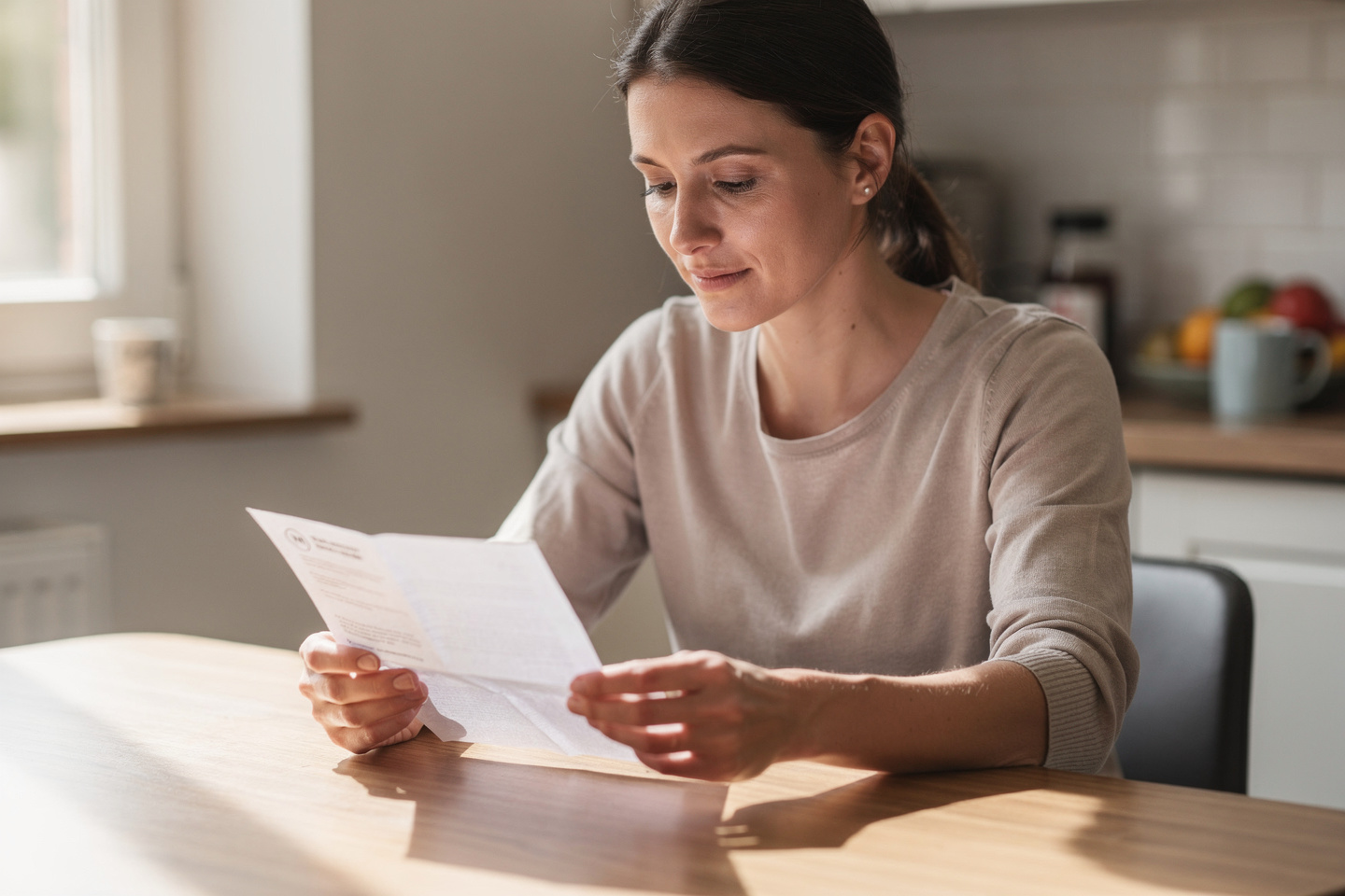 Person reading a letter at a kitchen table after receiving an ANA positive blood test result