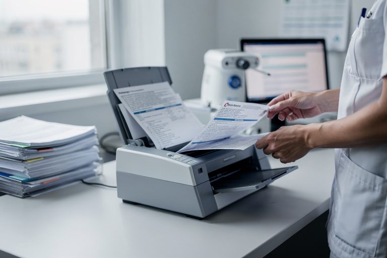 Medical records being scanned to help determine whether an urgent pathology second opinion is needed or whether the pathology report needs clearer explanation.