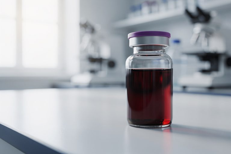 Close-up of a blood sample vial representing elevated creatinine levels on a lab report