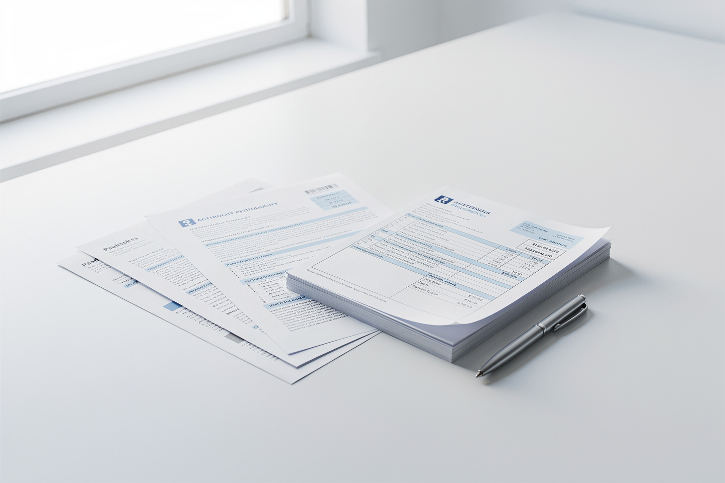 Pathology report pages and an invoice on a desk illustrating whether a pathology second opinion consultation is worth the cost