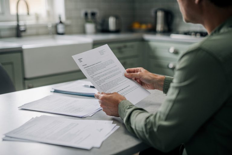 Person reading a medical letter at home while looking for pathology report red flags