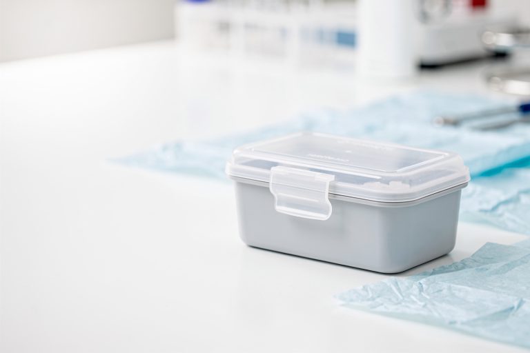 Sealed biopsy transport box representing a respectful second opinion request without offending your doctor