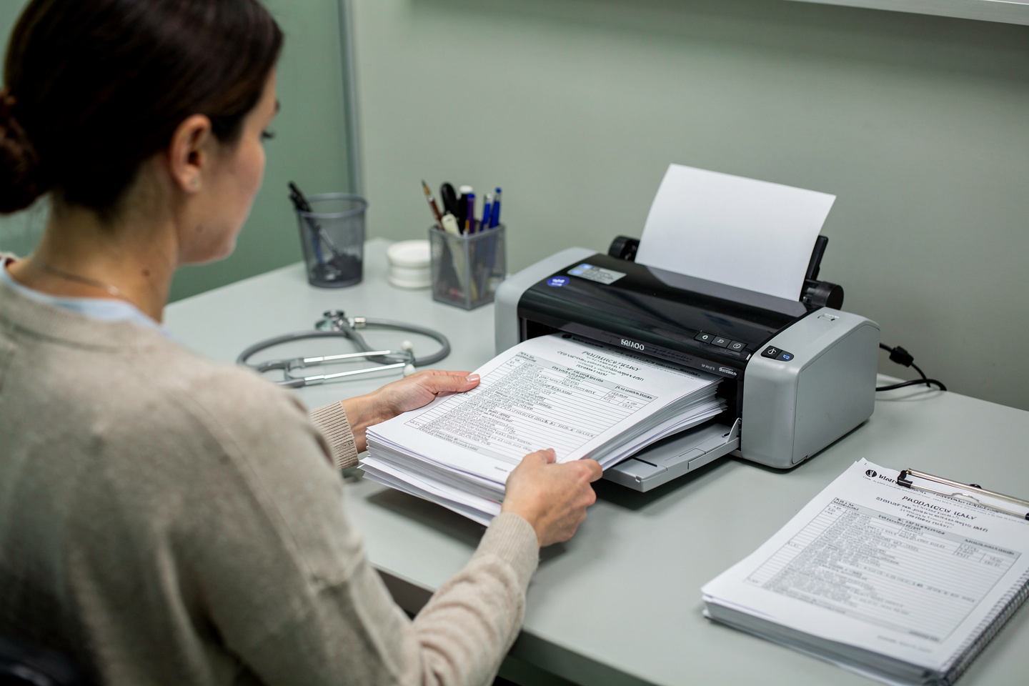 Medical records being scanned for a second pathology opinion report review.