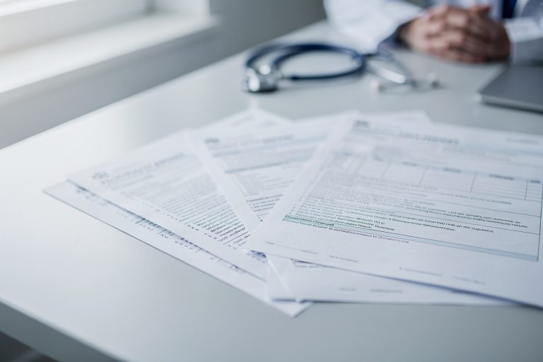 Close-up of pathology report pages and medical records for the Complete Guide to Understanding a Pathology Report.