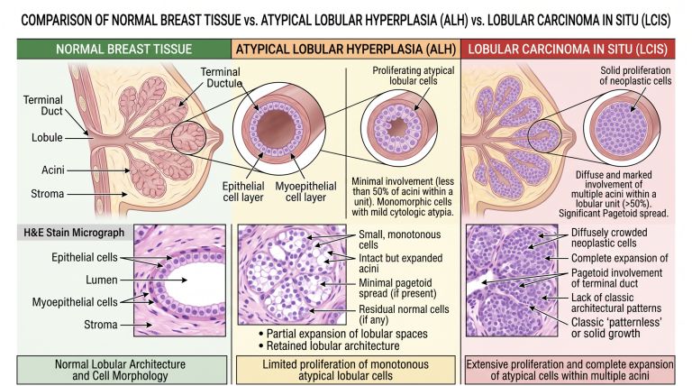 Comparison normal breast tissue vs hyperplasia